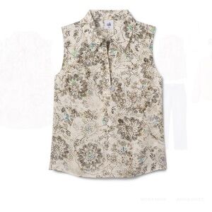 CAbi Black and Cream Floral Sleeveless Blouse